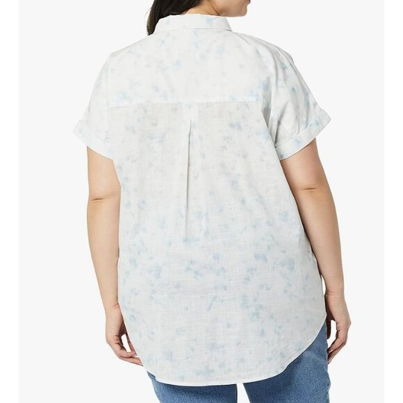 GoodThreads Women Washed Cotton Short-Sleeve Shirt Watercolor Print Size Large - Picture 14 of 15